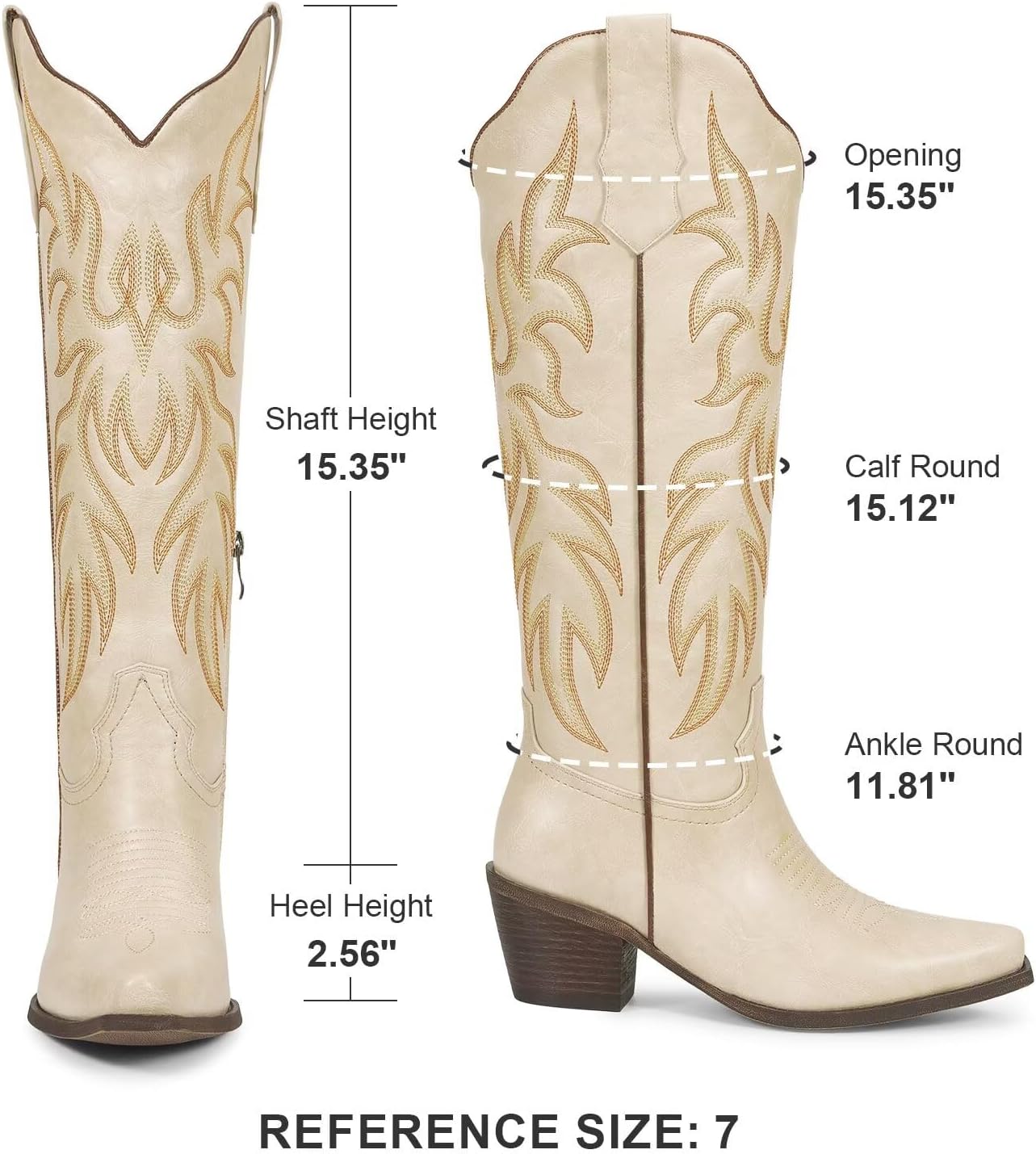 wetkiss Cowboy Boots for Women Knee High Cowgirl Boots with Chunky Low Heel and Pointed Toe, Womens Retro Embroidered Western Boot for Concert Party Festival Event