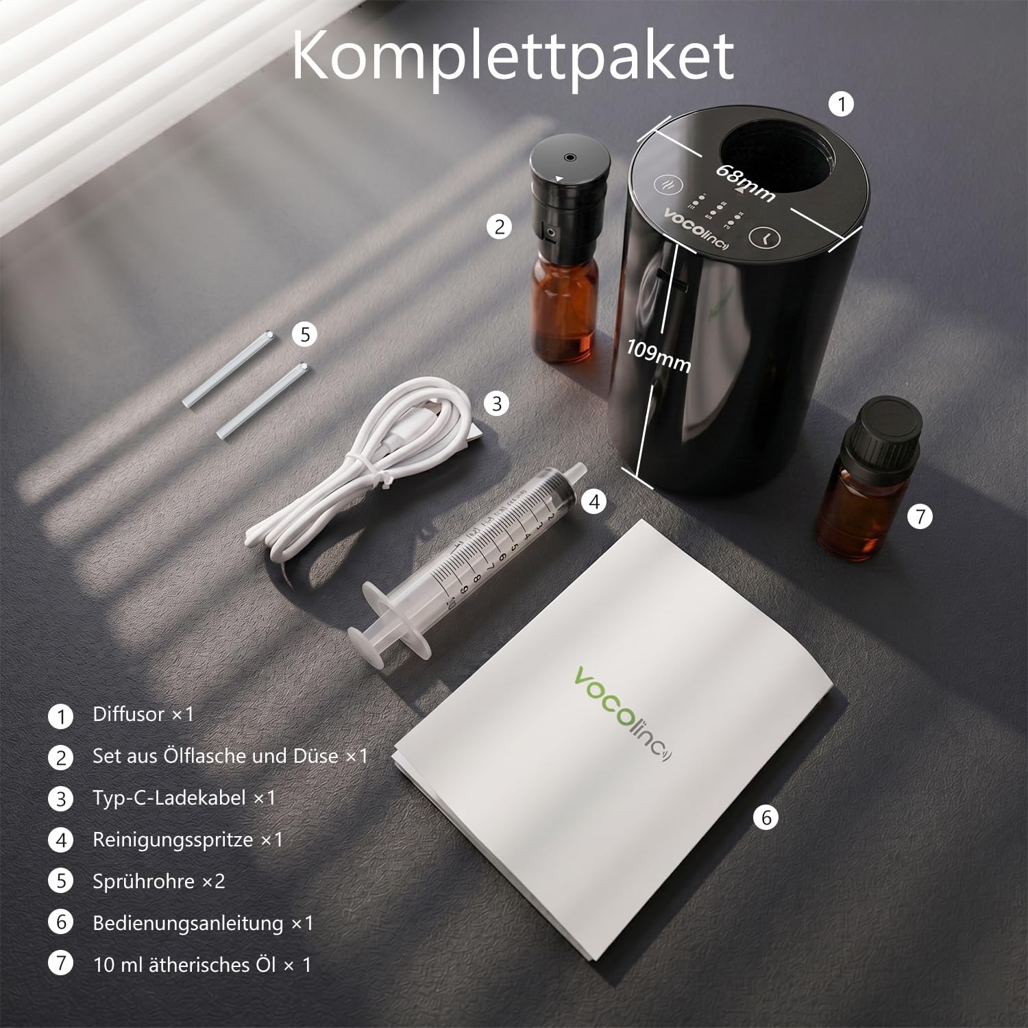 Wasserloser Diffusor für ätherische Öle, Tragbarer Mini-Geruchs-Luft-Maschine Aromatherapie-Zerstäuber, mit 10 ml Hotel-Duftöl, 1/2/4H/Zeit Weg von 3 Nebel-Niveau für Home Room Cars Büro