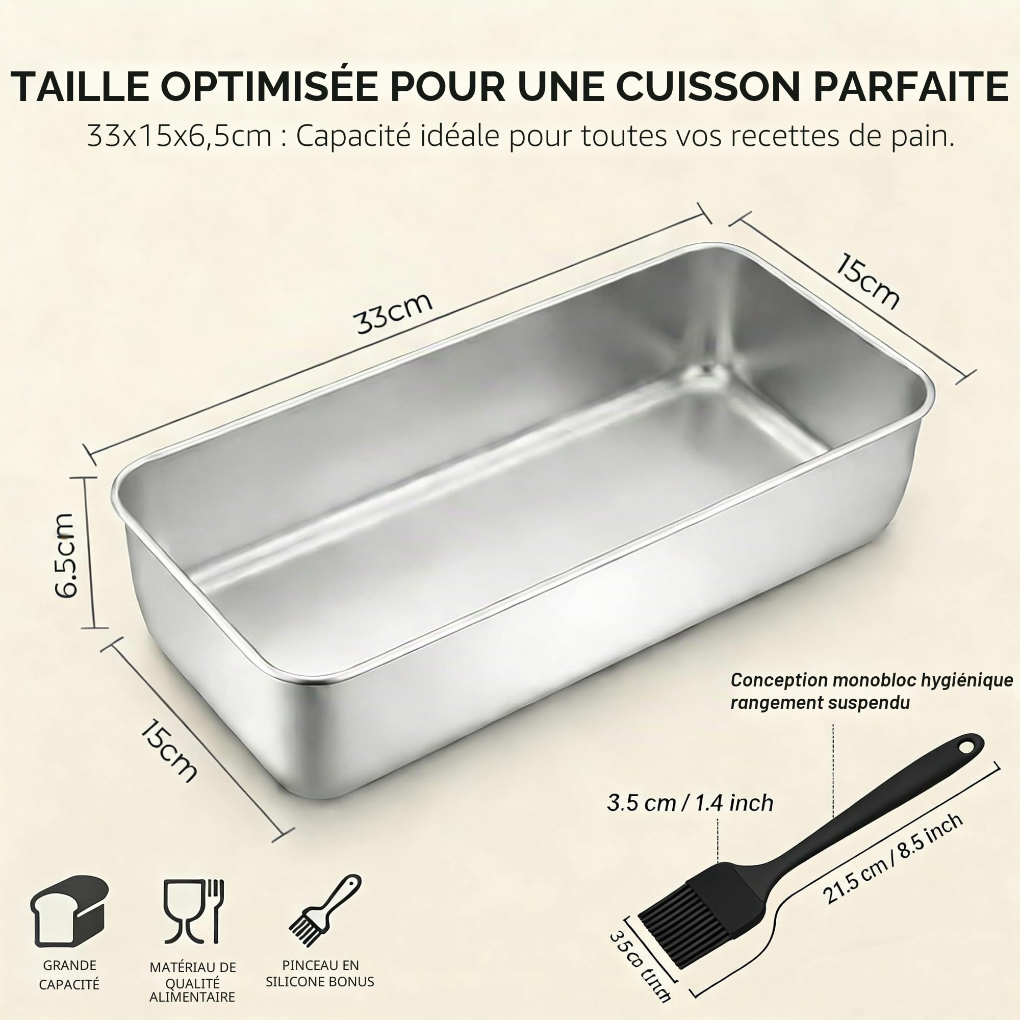 2 PCS Moules à Pain Rectangulaires en Acier Inoxydable, Grand Moule a Cake INOX 33x15x6,5 cm, Moules à Gâteaux Pâtisserie en Acier Inoxydable pour Pain,Toast, Gâteau, Lasagnes