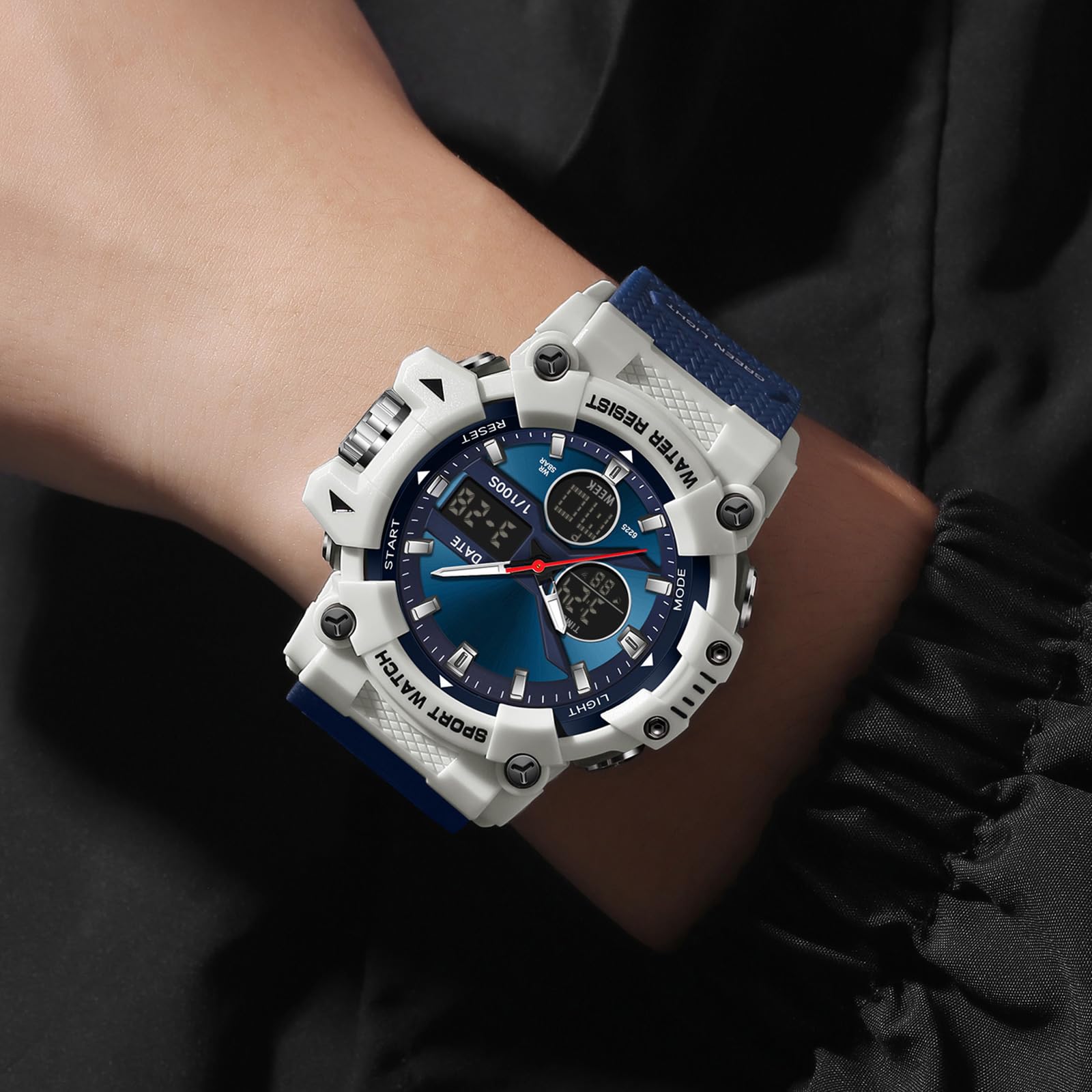Montre militaire pour homme - Montre numérique - Analogique - Pour homme et garçon - Multifonction - Réveil - Montre militaire - Montre numérique LED - Étanche jusqu'à 5 ATM