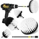 Holikme 5Pack Drill Brush Attachment Set-Car Interior Detailing Kit，Power Scrubber Brush Extended Long Attachment for Bathroom, Car，Shower，Carpet,Boat,Kitchen，Floor and Tile，White