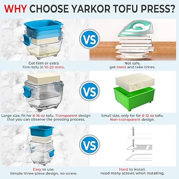 Large 20 oz Tofu Press, Easily Remove Water from Tofu in 10-20 Mins, Vegan Tofu Presser for Firm or Extra Firm Tofu, Dishwasher Safe & BPA Free, with Drip Tray, Tofu Recipe Included