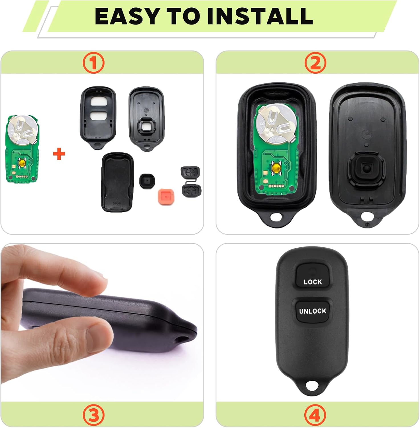 Key Fob Shell Case Replacement for Toyota Celica Echo Highlander Prius Rav4 Tacoma Yaris 4Runner Tundra FJ Cruiser Scion xA xB HYQ12BBX HYQ12BAN 2000-2008 3 Button Keyless Entry Remote Car Key Cover