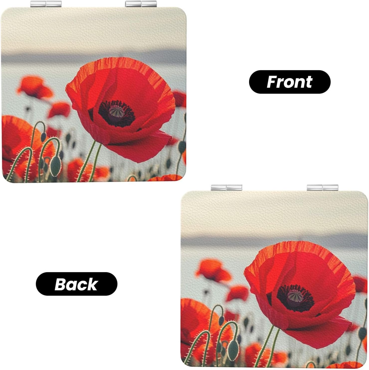 Red Poppy Flower Compact Mirror for Purse, 1x/2x Magnifying Double-Sided Cosmetic Mirror Portable Travel Mirror for Beauty, Foldable, Handheld Vanity Mirror for Women Gift image 2