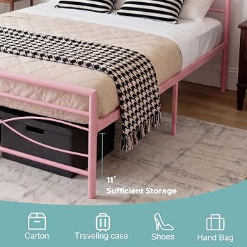 Panana Small Double 4FT Metal Bed Frame with Headboard and Footboard,Pink