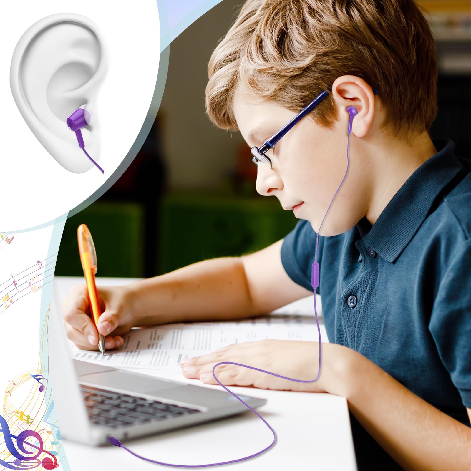 Xinnun Confezione da 50 auricolari con microfono, per studenti, con cavo, con spina da 3,5 mm, per bambini e adulti, scuola, biblioteca, museo, viaggi, aereo, tablet (classici, multicolori)