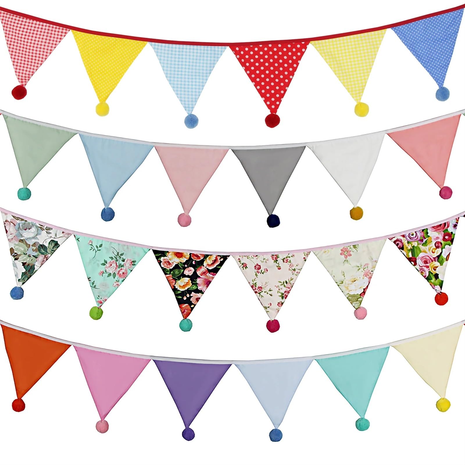 Wimpelkette für den Außenbereich, dreieckig, 3,2 m, doppellagig, Dekorationen für Hochzeiten, Geburtstage, Partys, Events – 12 bunte Flaggen