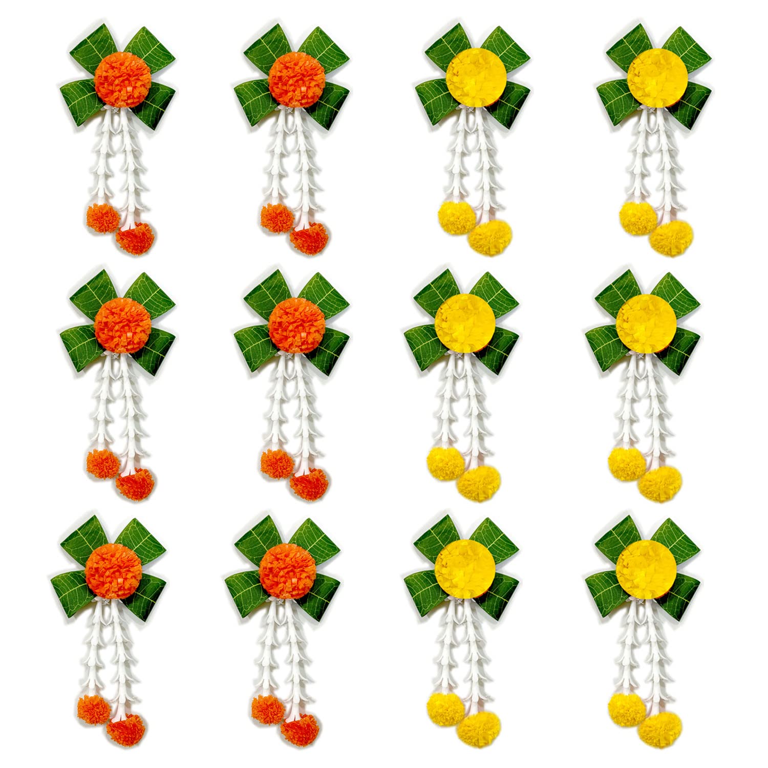S2S Plastic Mango Leaves and Flowers Decoration at Home | Wedding Decorations, Event Decor | Easy Simple Backdrop (Pack of Yellow 6 Pcs & Orange 6 Pcs)