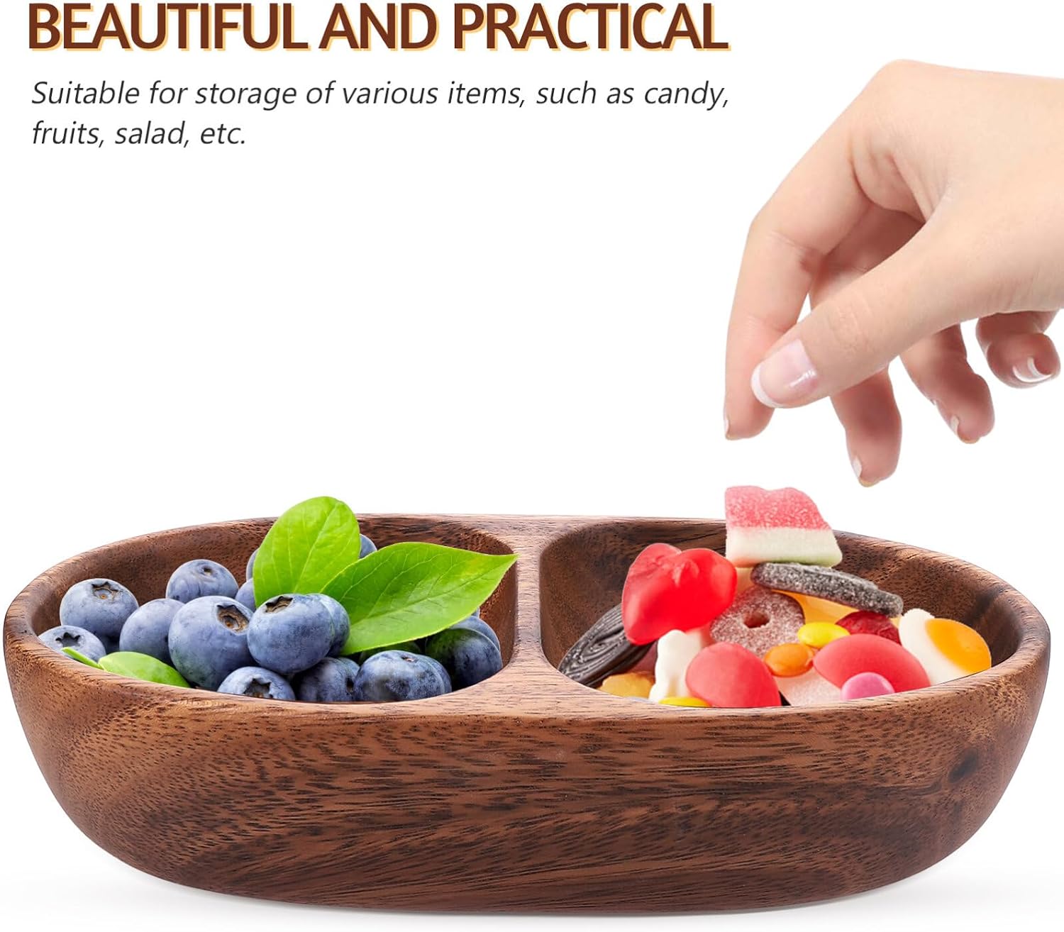 BESPORTBLE Decor snacks storage bowl nut plate wood divided salad bowl wooden fruit bowl food plate candy plate Double compartment bowl salad bowl container fruit dish south america tray image 5