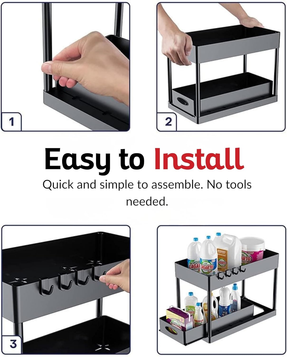 Under Sink Organizer – 2-Tier Sliding Storage Rack for Kitchen, Bathroom & Pantry | Multi-Purpose Cabinet Organizer with Pull-Out Baskets