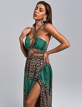 Amazon.com: BELLA BARNETT Leopard Print Dress for Women Halter Dress  Flattering Beach Dress Fashion Maxi Dress Women Sexy Cut Out Dress Vacation  Dress Mesh Dress : Clothing, Shoes & Jewelry