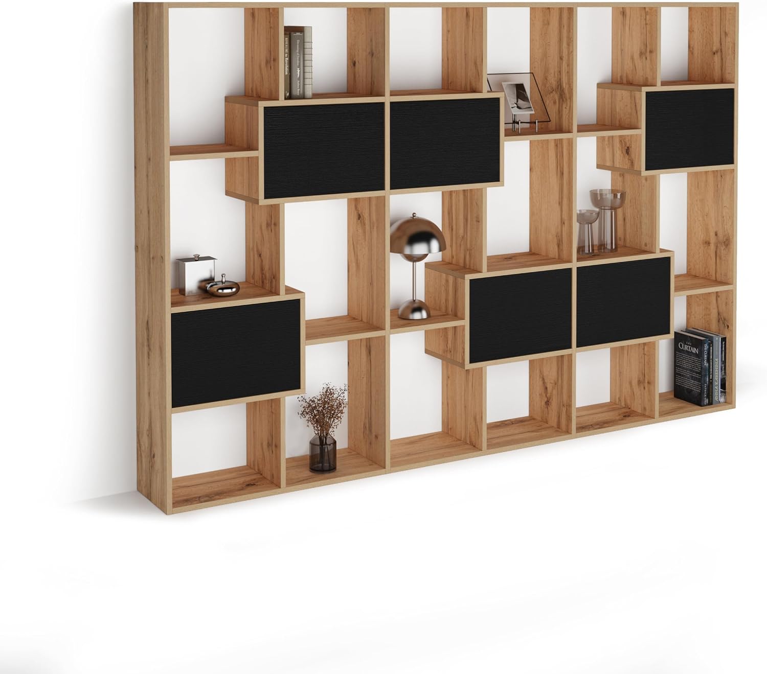 Mobili Fiver, Iacopo M Bookcase Rustic Oak with Ashwood Black Doors (63.3 x 93.1 in), Made in Italy