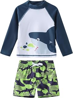 Baby Boys Swim Set Long Sleeve Rash Guard Set for Toddler Boys Two Piece Bathing Suits Swimwear
