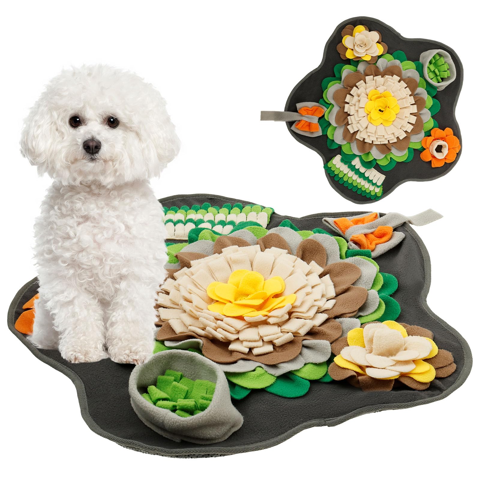 Mat for Dogs Pet Slow Feeding Mats Bright Color Interactive Dog Snuffle Mat Plush Fabric Flower Shape With Anti Slip Back for Small Dog Cat Rabbit(size2)