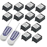 eMylo AC 220V-230V-240V 1000W One Transmitter 12 x 1 Channel HF Relay Learning Switch Smart Wireless Remote Control Switch, with Two Remote Controls