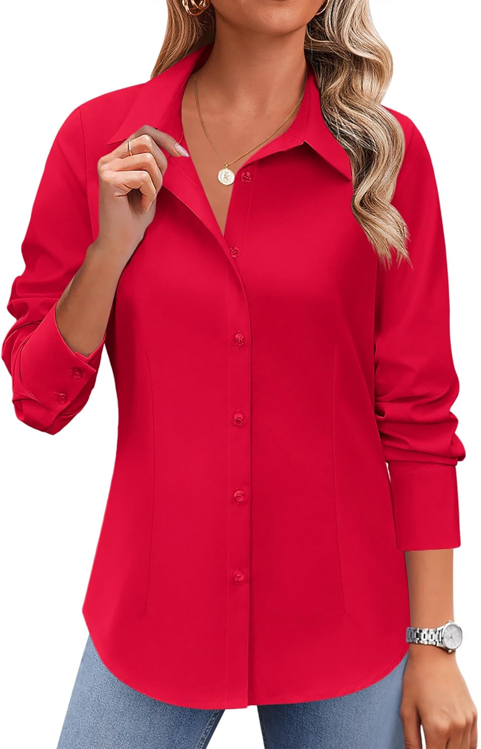 Zeagoo Button Down Shirts for Women Wrinkle Free Long Sleeve Collared Dress Blouses Casual Work Office Tunics Tops