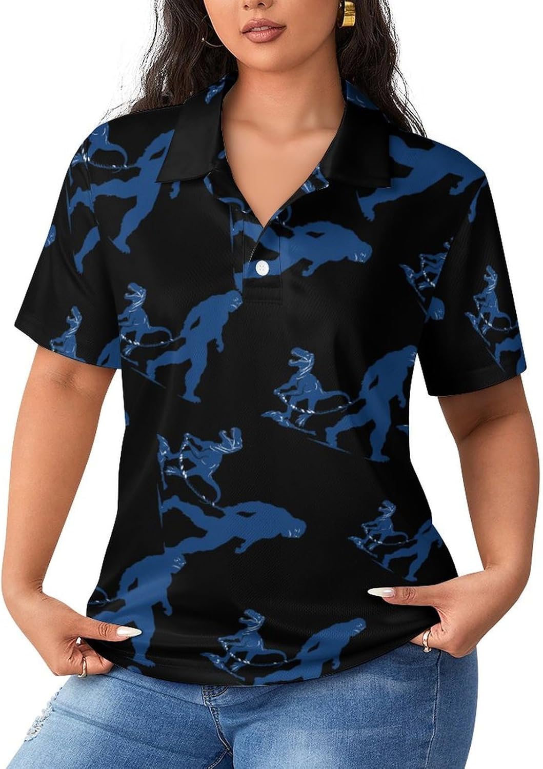 Bigfoot Sasquatch Walking Dinosaurs Womens Golf Polo Shirts Summer Short Sleeve Collared 3 Buttons T Shirt Activewear Tops