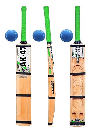 S.Stock Kashmiri Willow Tennis Scoop(Design) Bat in Big&Dual Blade with Free 1 Cotton Tennis Ball