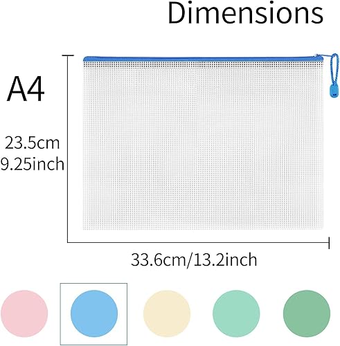 Miniatura 2 de Toplive 10 bolsas de malla con cremallera, A4, impermeables, con cremallera, bolsa de plástico de 5 colores para documentos para almacenamiento de
