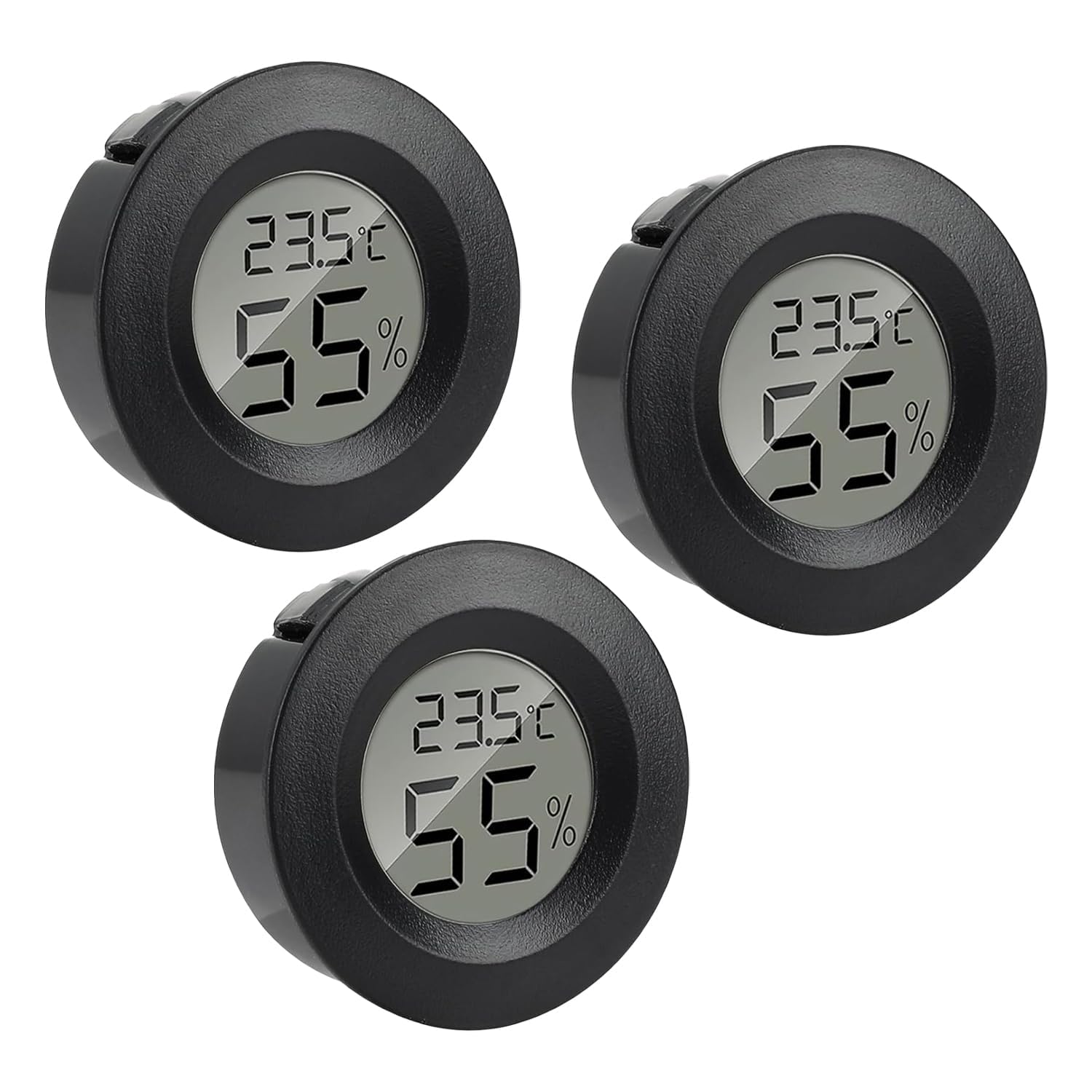 Reptile Thermometer Hygrometer, Round Monitor Humidity Meter Temperature Gauge Monitor LCD Digital Display for Spider Tortoise Tank Greenhouse Basement Lizard Dehumidifiers Humidifiers (3PCS Black)