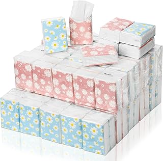 Outus 100 Pack 800 Sheets Small Travel Pocket Tissue Packs 3 Ply Travel Size Individual Facial Tissue Floral Daisy Design for Wedding Funeral Bridal Shower Household Essentials