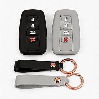 2PCS Silicone Key Fob Cover, Key Protector - 360° Key Protection Case for Toyota 4-Button Smart Key (2017-2023 RAV4/Camry/Highlander/Corolla), Anti-Scratch Key Cover (Black/Gray)