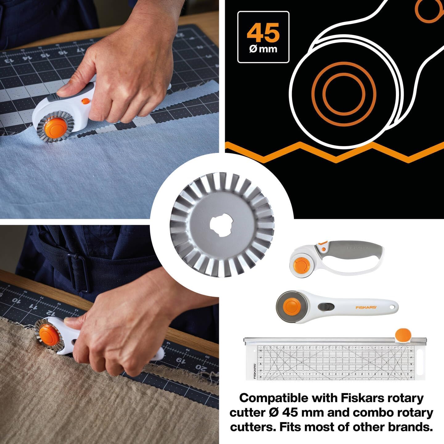 Original Fiskars 1066045 Replacement Blade Titanium Rolling Blade for Zigzag Cuts, Includes Blade Tray, Diameter 45 mm, Steel with Titanium Coating