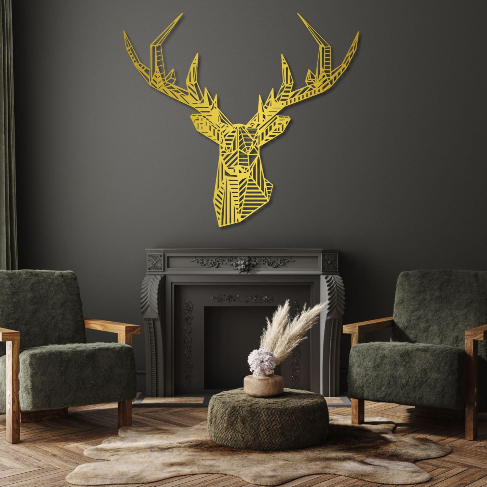 Decoración de Pared de Metal con Cabeza de Ciervo geométrica, decoración Abstracta de Ciervo, Animal para Sala de Estar, Dormitorio, Oficina, cabaña rústica (Negro, 90 x