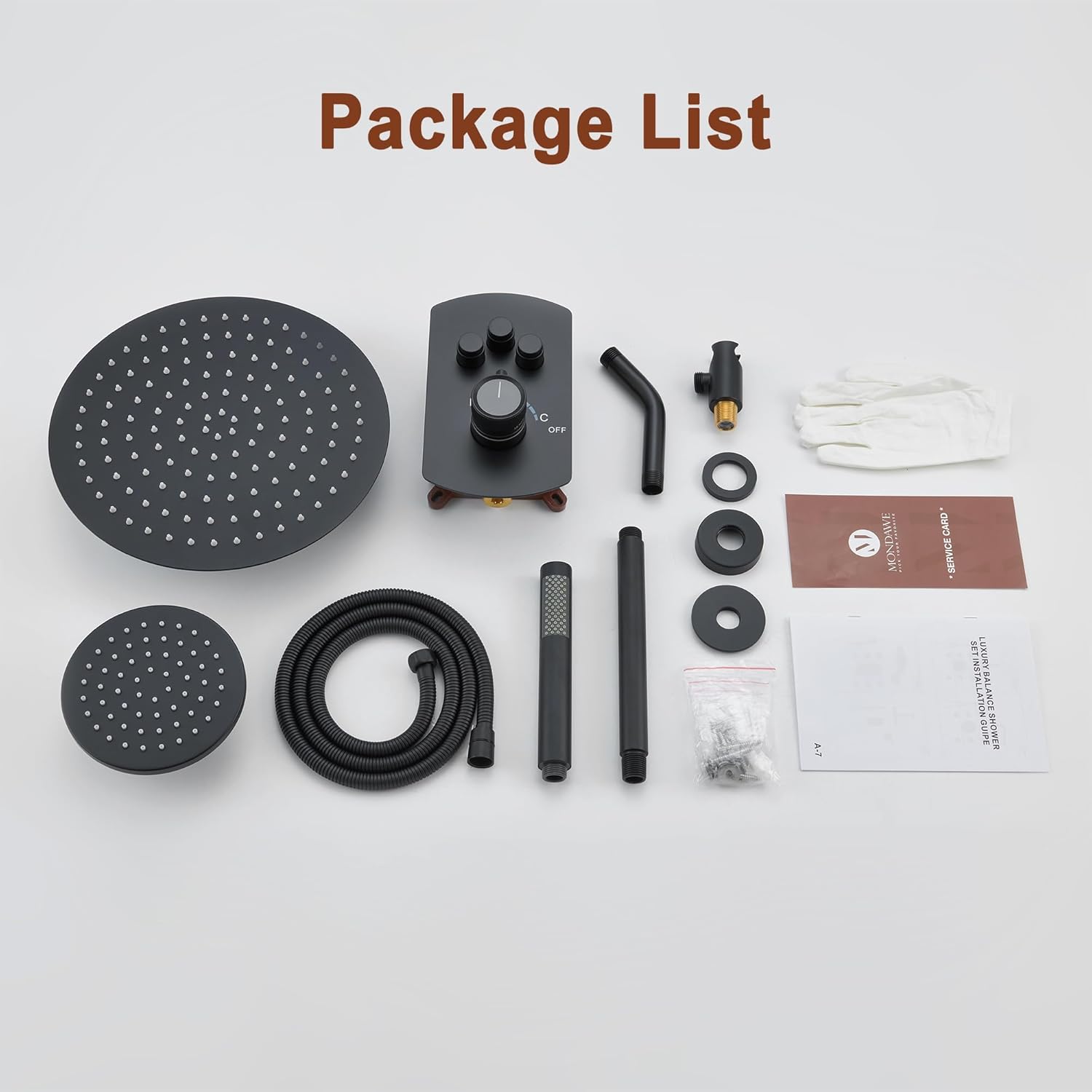 MONDAWE 12 Inch Ceiling Mounted Black Shower System, Dual Rainfall Shower Head & High Pressure Handheld Spray Combo, 3-Function Luxury Shower Faucet Set for Bathroom, All Functions Work Simultaneously