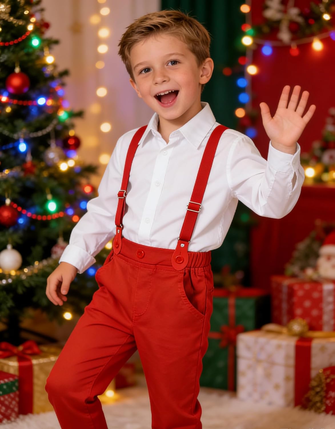 A&J DESIGN Toddler Boys Formal Clothes with Suspender Baby Wedding Outfit Kids Dress Suit Set - Image 3