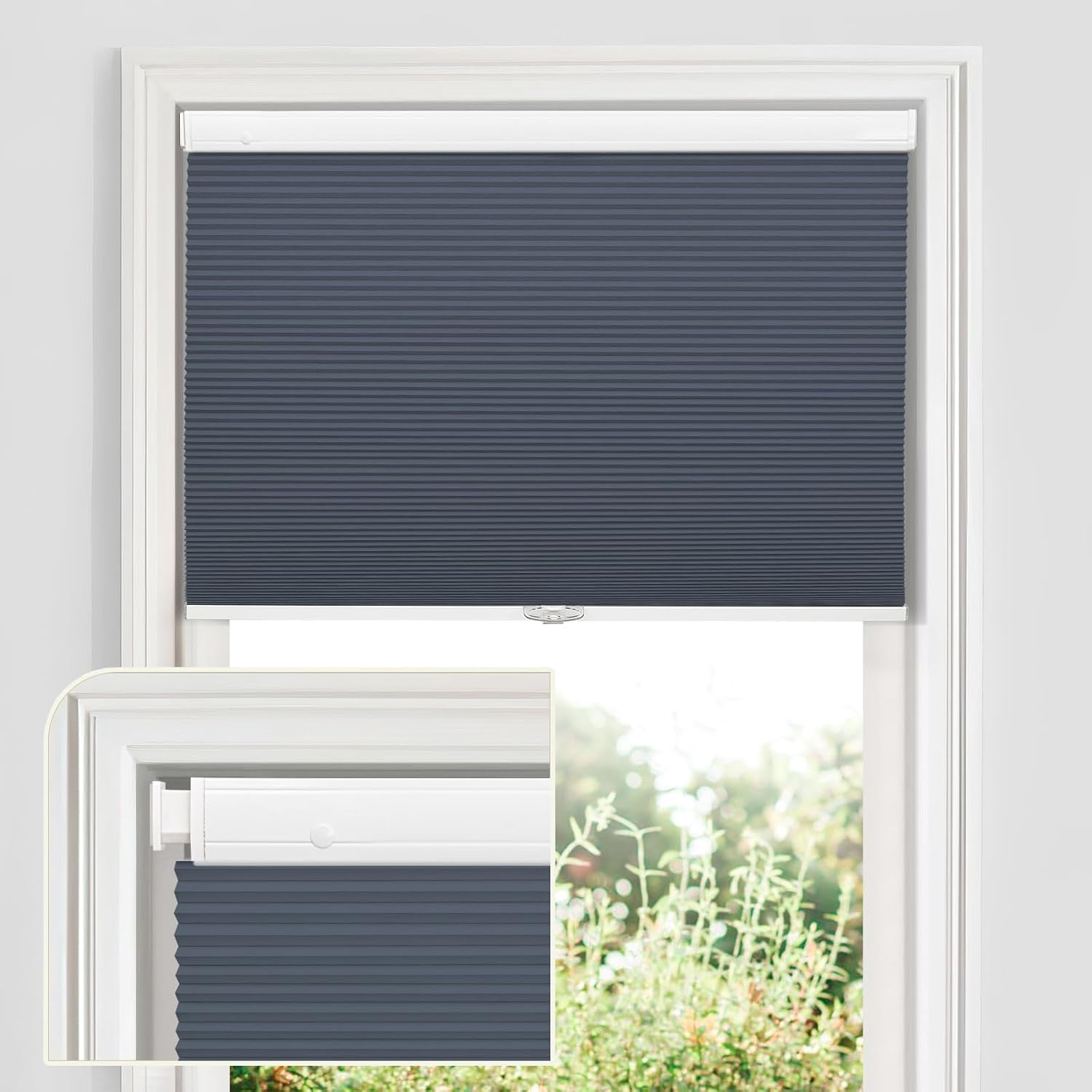 MiLin Cordless Cellular Shades No Tools No Drill Blinds for Windows Shades for Indoor Windows Magnetic Door Blinds - 100% Blackout Navy Blue