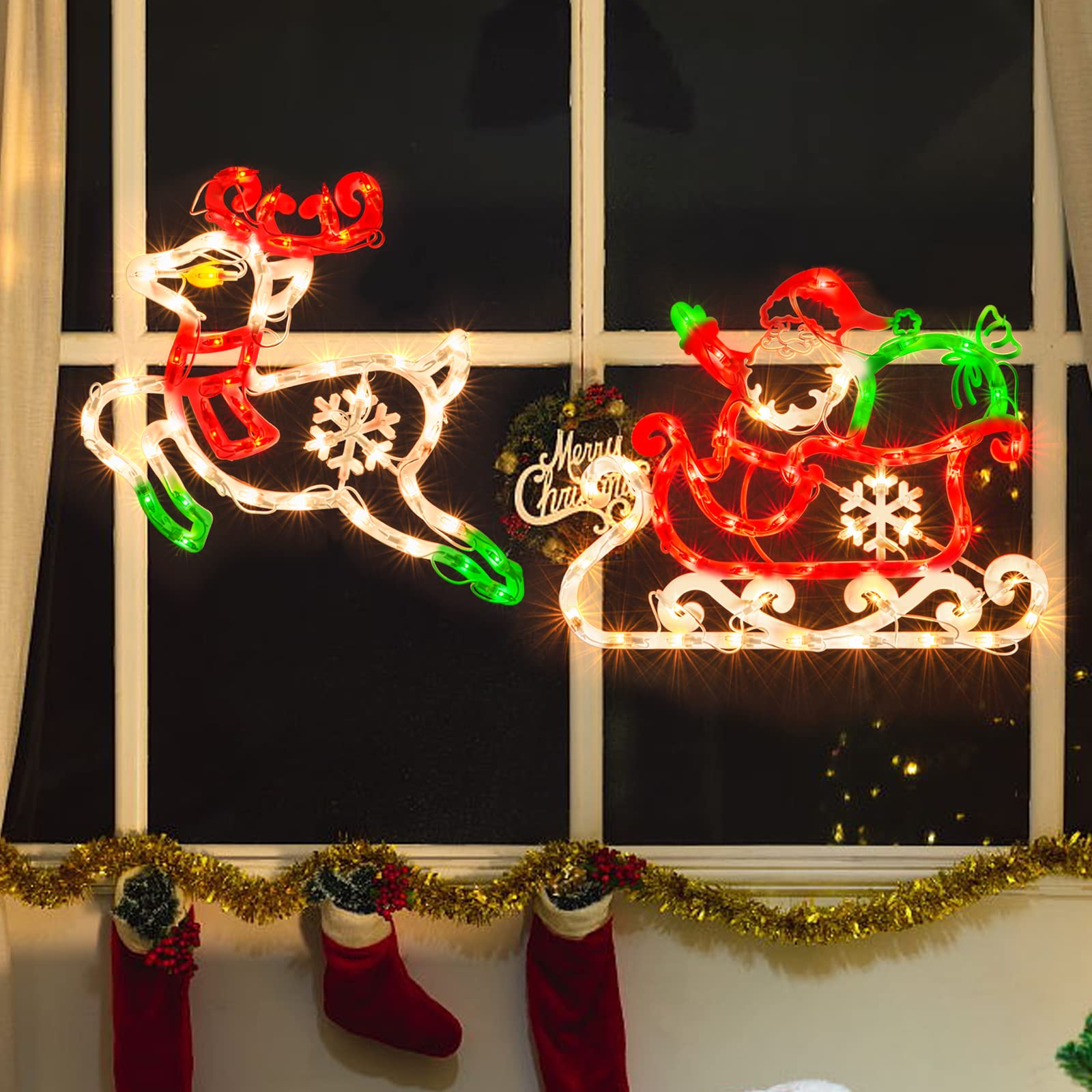 Sculpture de Noël de 50 L, y compris : 1 renne, 1 Père Noël dans un traîneau