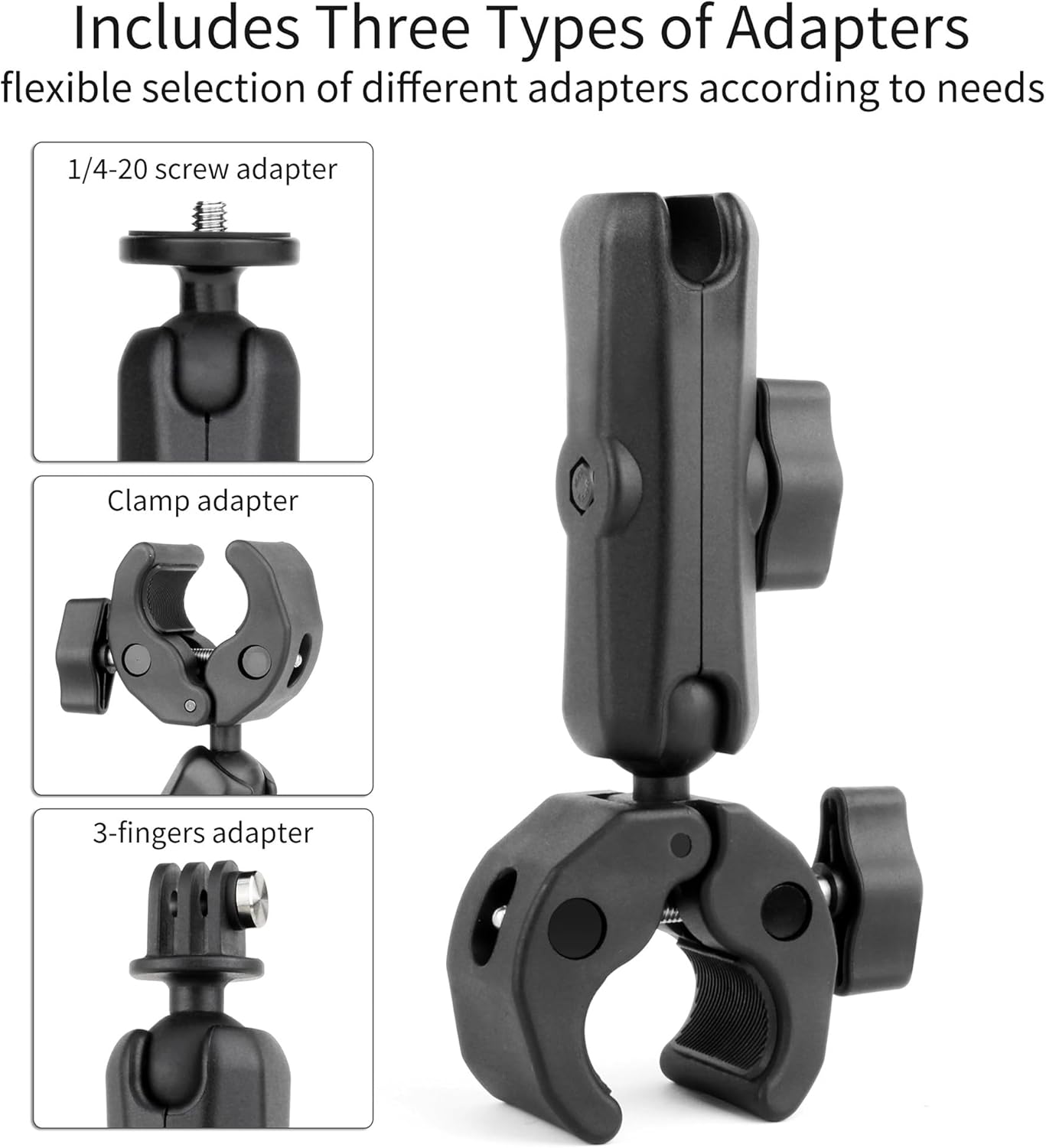 SOONSUN Double Clamp with 2-Pack 1'' Ball Adapter, Umbrella Clamp for Chair, Desk, Tripod, Stroller, Camera Mount for Insta360, GoPro, Osmo Action, DSLR, Compatible with RAM Mount B Size Socket Arm