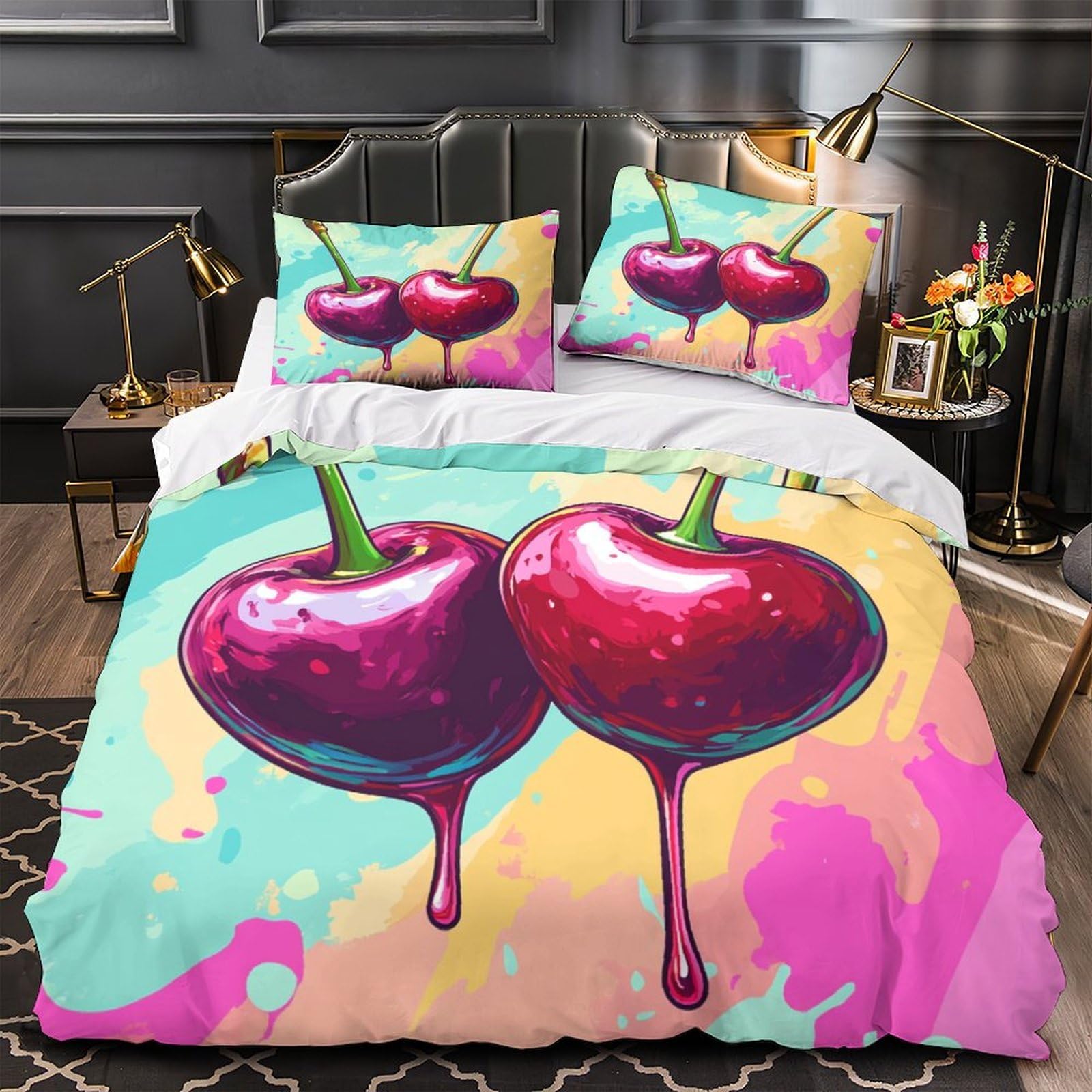 Drap de couette cerises pour chambre d'amis et suite parentale lumineuse