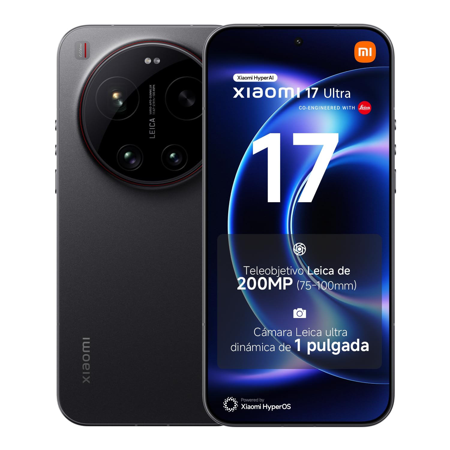 XIAOMI 17 Ultra Smartphone de 16+512GB Negro Teleobjetivo Leica de 200 MP | Teleobjetivo Leica 200MP 75–100 mm, Snapdragon 8 Elite Gen 5, HyperAI, Batería de 6000 mAh, 1 año de garantía adicional
