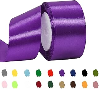 JAZZEEL Purple Wide Satin Ribbon Spool, 50mm x 22m Thick Polyester Fabric for Crafting, Cake Decoration, Hair Bows, Christmas Decor, and Luxury Wedding Car Decoration