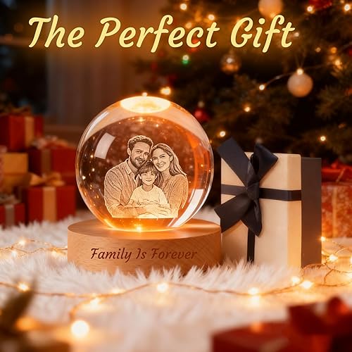 Miniatura 7 de Luz nocturna de bola de cristal personalizada con foto 3D, lámpara de imagen grabada personalizada con base de madera, globo de cristal que cambia