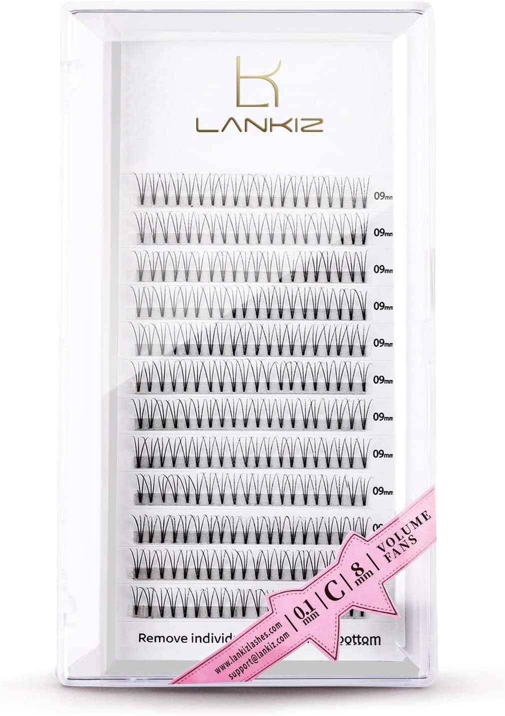 LANKIZ Volume Lash Extensions Premade Fans Eyelash Extensions 3D 0.1mm C Curl 8mm Long Stem Russian Volume Individual Lashes