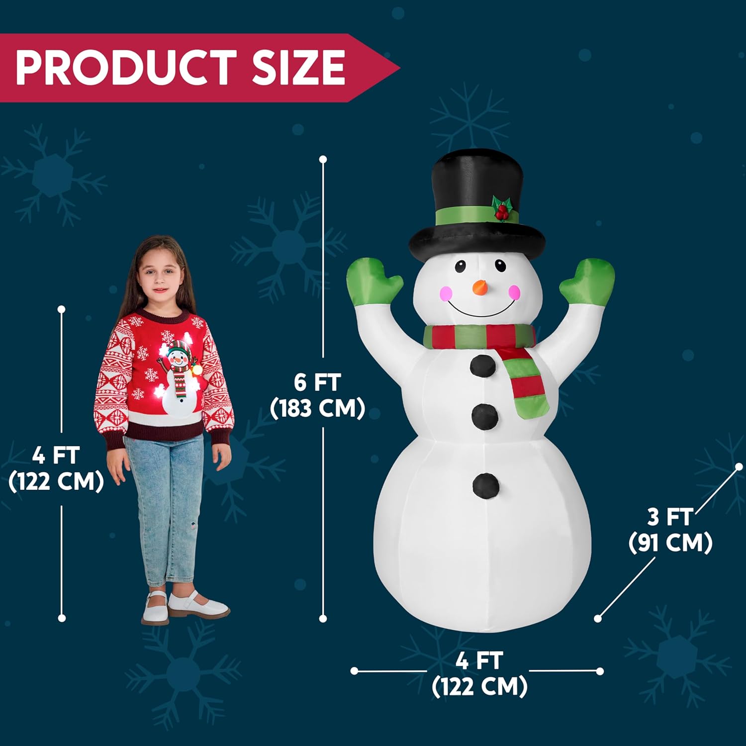 Joiedomi Christmas Inflatables Snowman Outdoor Decorations with Built-in LEDs, Xmas Blow Up Snow Man with Magic Hat for Christmas Holiday Party Outdoor Indoor Yard Garden Winter Decoration - Image 5