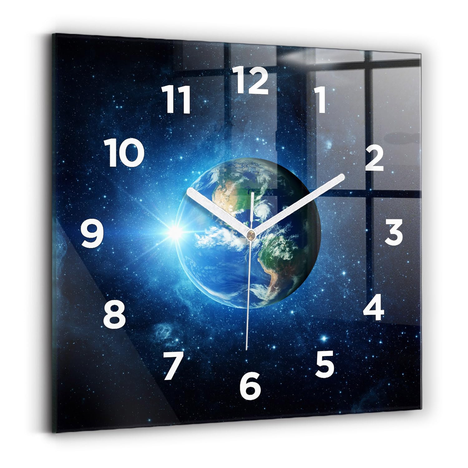 Horloge carrée Wallfluent 30x30 cm motif Terre et Galaxie NASA