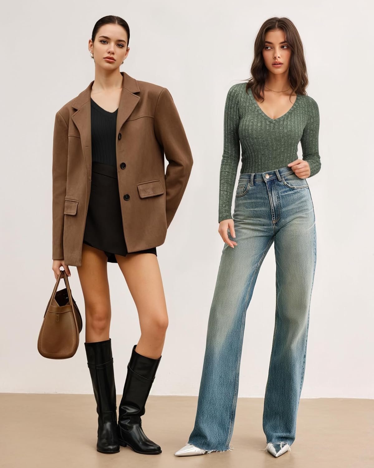 MANGOPOP Women's V Neck Long Sleeve Bodysuit Sweater Slim Fitted Body Suit Thermal Fleece Ribbed Knit Fall Tops 2025 - Image 6