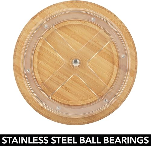 Miniatura 6 de mDesign Bamboo Lazy Susan - Recipiente de almacenamiento de alimentos para gabinetes, despensa, refrigerador, encimeras, organizador giratorio para