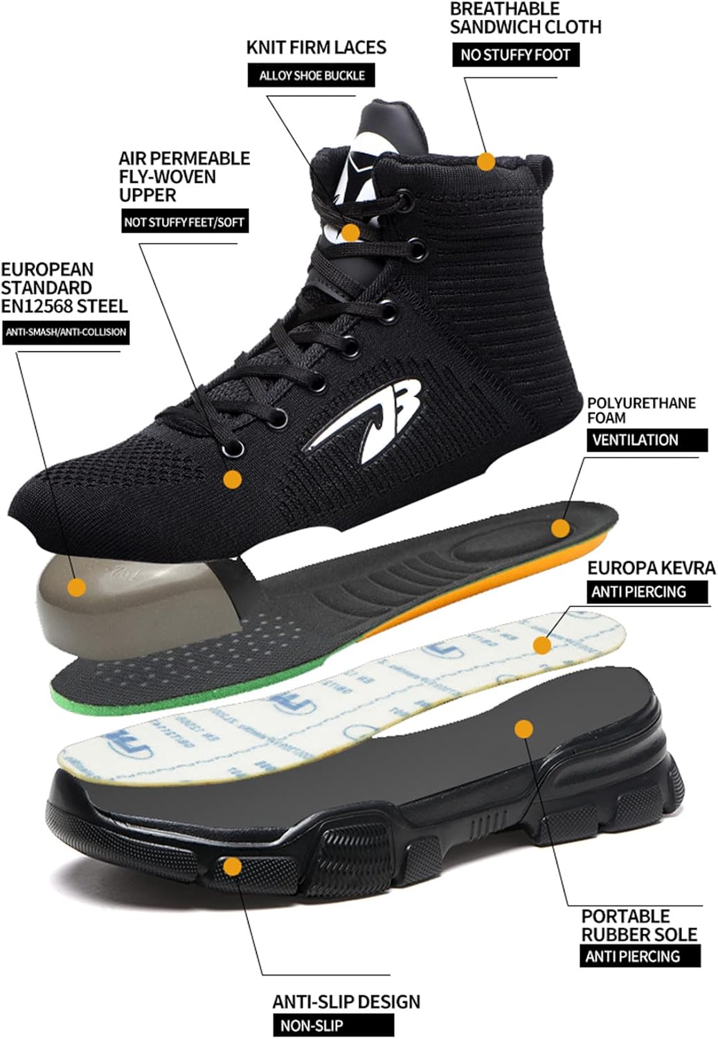 Micoklinlin Steel Toe Shoes for Men Lightweight High Top Safety Shoes for Work Breathable Outdoor Sneakers