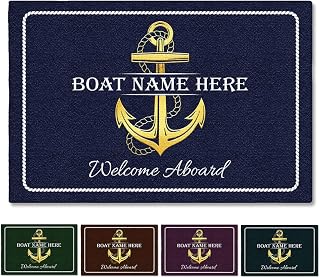 ENCYCOM Personalized Doormat with Name and Location, Anchor Floor Mat Outdoor Indoor, Welcome Aboard Mats for Boats, Mat for Fishing Boat, Yacht, Ship 24x16 inches (Anchor Doormat 03)