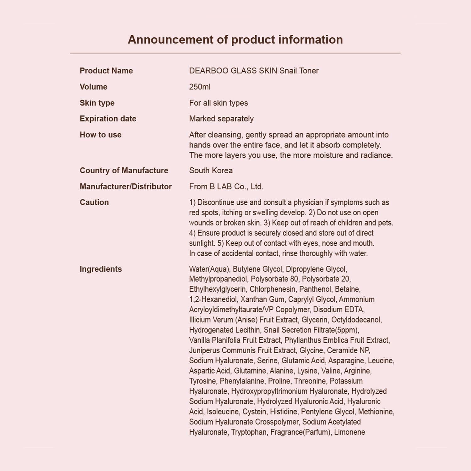 DEARBOO Glass Skin Snail Toner, 8.45 fl oz – Hydrating Facial Toner with Snail Mucin for a Radiant-Looking Complexion - Image 9