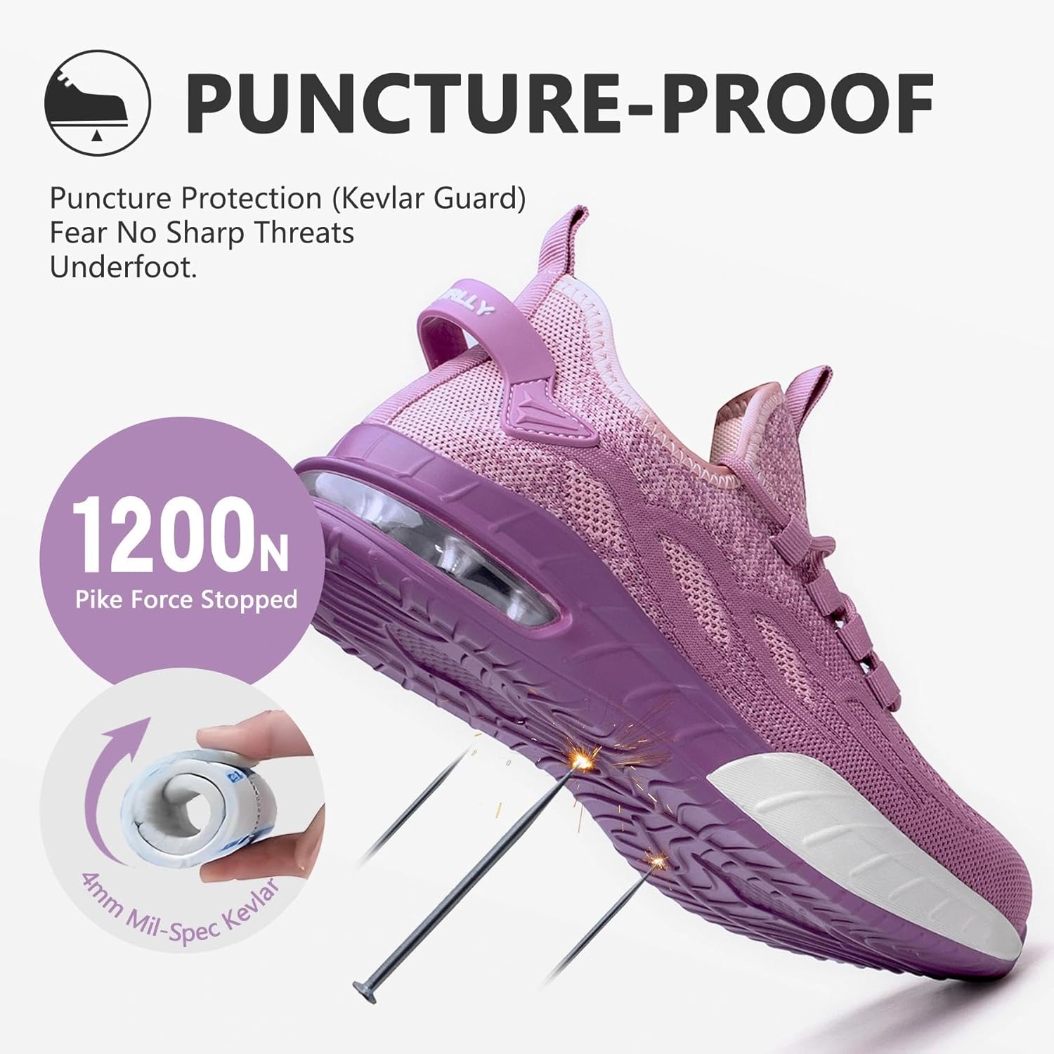Hogent Steel Toe Shoes for Men Women - Lightweight Breathable Safety Sneakers - Puncture Proof Work Shoes for Construction Warehouse, Black