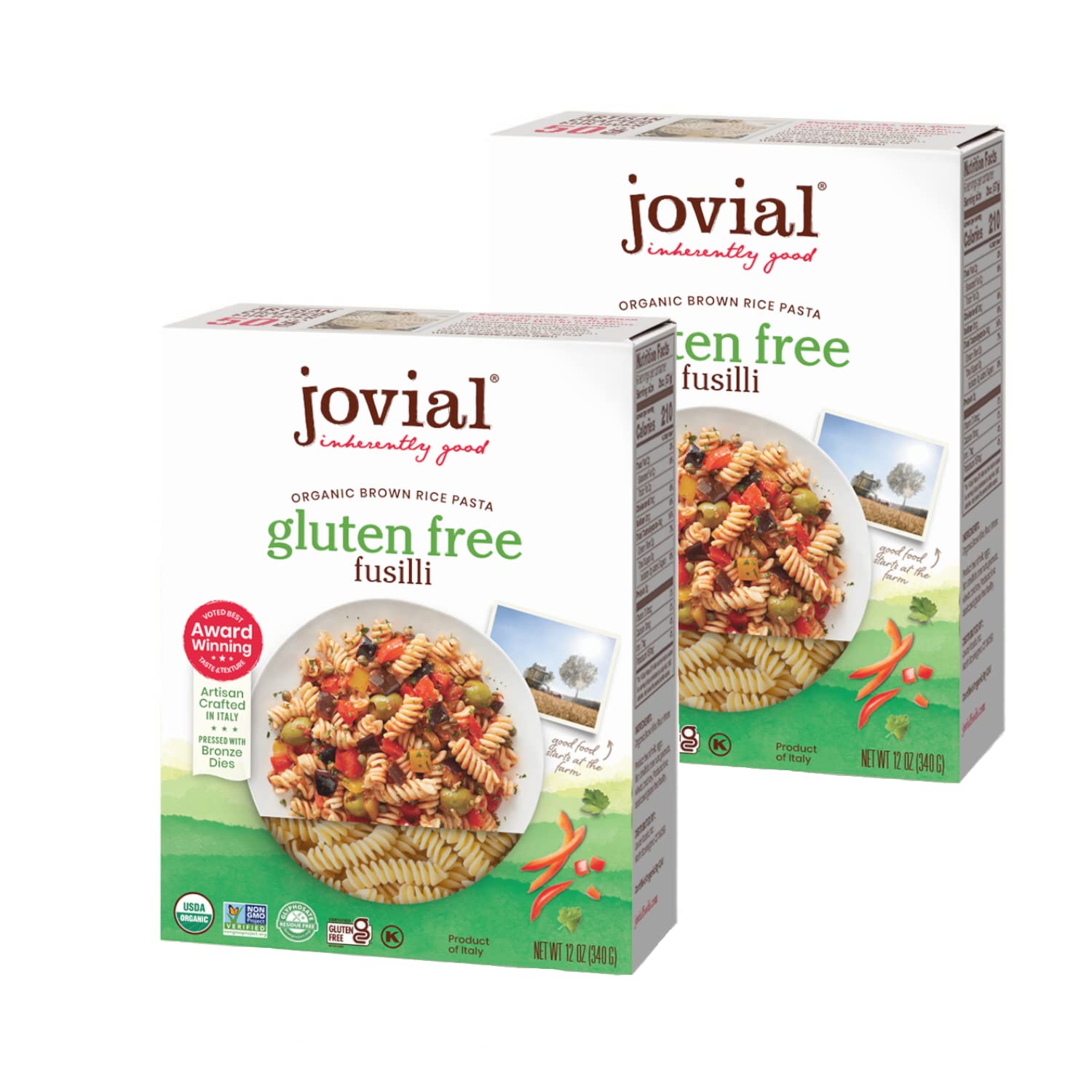 Jovial Whole Grain Brown Rice Fusilli Pasta - Pasta Fusilli, Fusilli Pasta, Whole Grain Pasta, Organic Pasta, Gluten Free, Dairy Free, Brown Rice Pasta, Made in Italy - 12 Oz, 2 Pack
