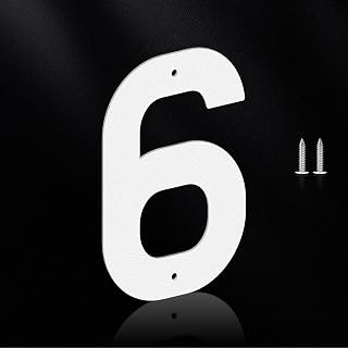 4 Inch Rustproof House Number,Excellent White Metal Address Number for House with Pre-drilled Holes,Boldly Visible Metal Letter for Outdoor Sign,Store Signage,Gate,Company(6)