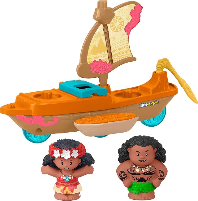 Fisher-Price Little People Toddler Toy Disney Princess Moana Mauis Canoe Sail Boat with Figures for Pretend Play Ages