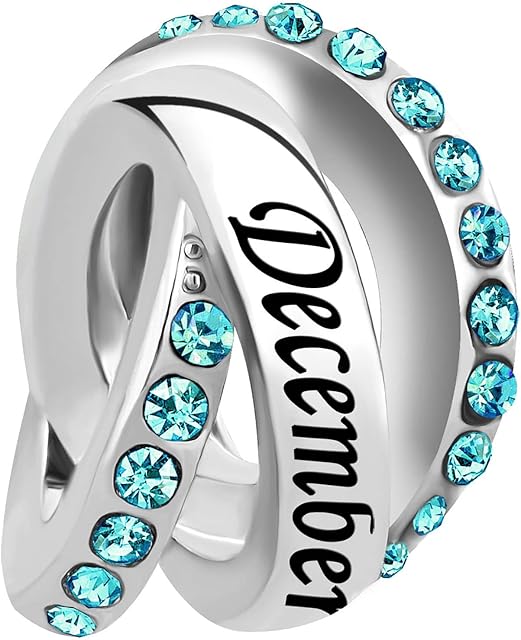 FGT 12 Months Birthday Birthstones Three Laps Rings Style Charm for Bracelets Necklaces Pendants Compatible with Pandora Charms Bracelets Gift for Women Girls Family Mum Daughter Valentine Anniversary